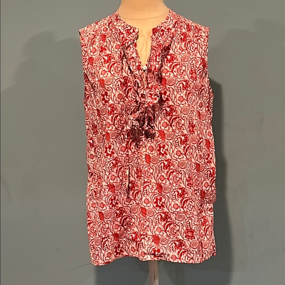 Derek Lam Tops - Derek Lam Red Vintage Floral Sleeveless Top Ruffle Button Neckline size 6 Boho